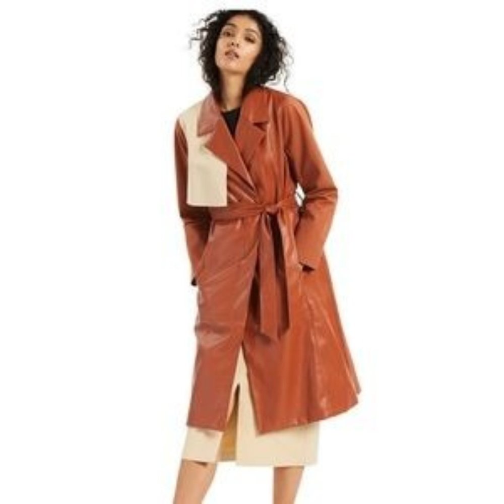 Alfani Woman's Trench Coat Size L Vegan Leather